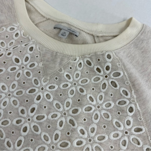 Halogen Long Sleeve Cream and Lace Front Crewneck Sweater Top, XSP - Picture 2 of 8
